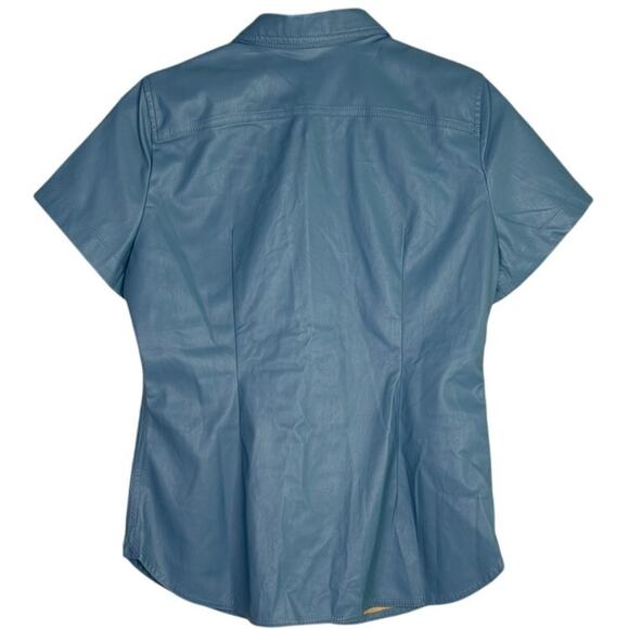 J.Crew Slim Fit ShortSleeve Faux Leather Shirt Snap Button Down 4 Dusty Sea Blue - Picture 14 of 15
